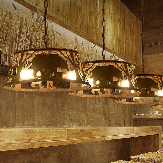 Vintage Trapezoid Animal Iron Pendant Light