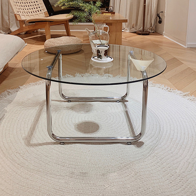 Minimalist Round Glass Steel Coffee Table