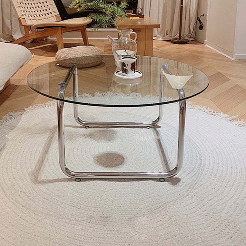 Minimalist Round Glass Steel Coffee Table