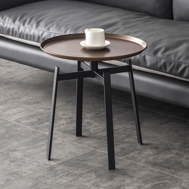 Minimalist Round Iron 4-Leg Coffee Table — Brown