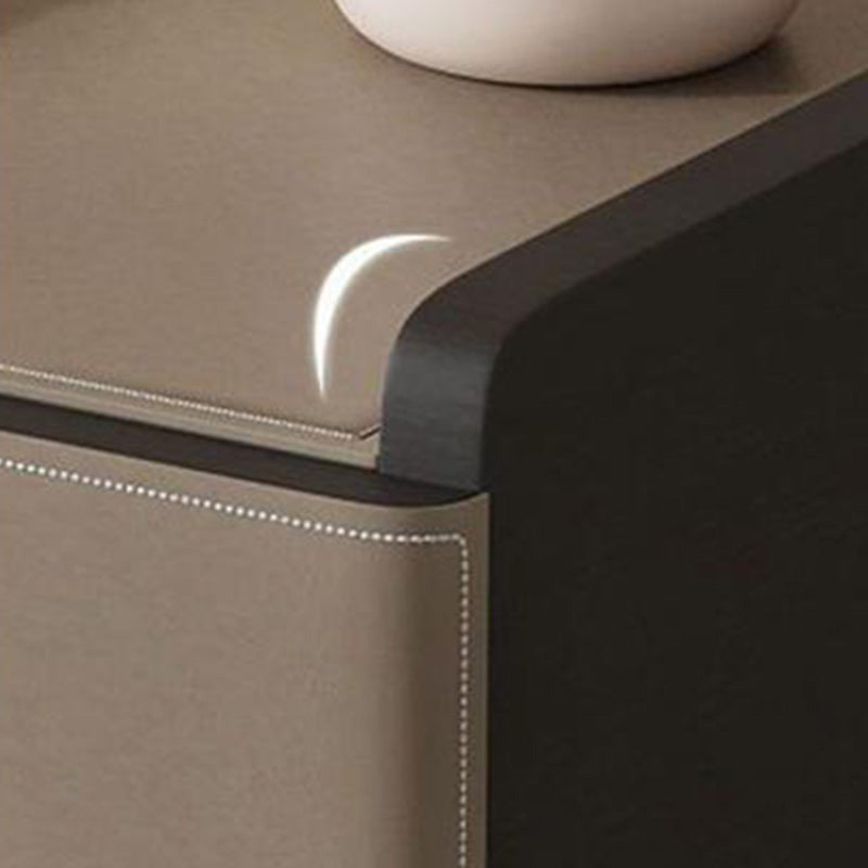 European Wood Leather 1-Drawer End Table