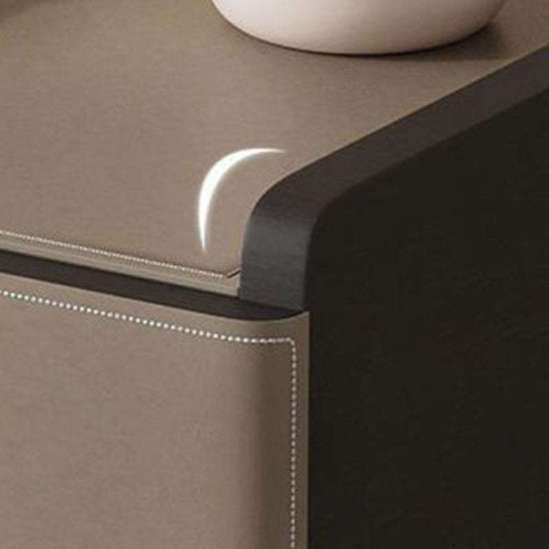 European Wood Leather 1-Drawer End Table