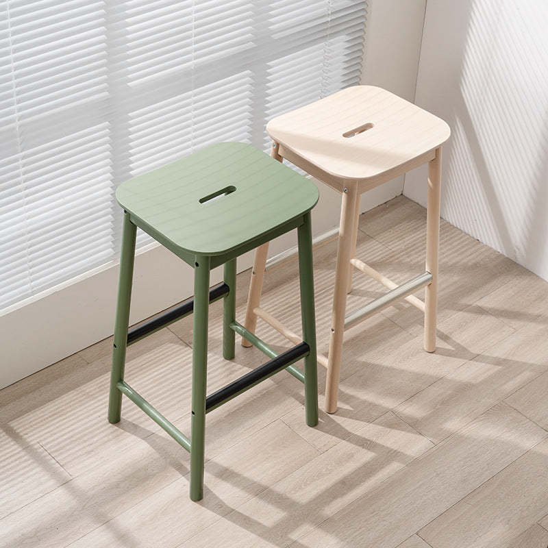 Minimalist Rectangular Birch Bar Stool — Green