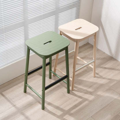 Minimalist Rectangular Birch Bar Stool — Green