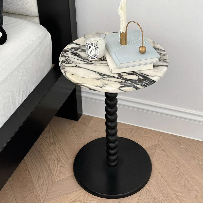 Lighom minimalist round wood coffee tables in marble — 19.69" H x 17.72" Dia