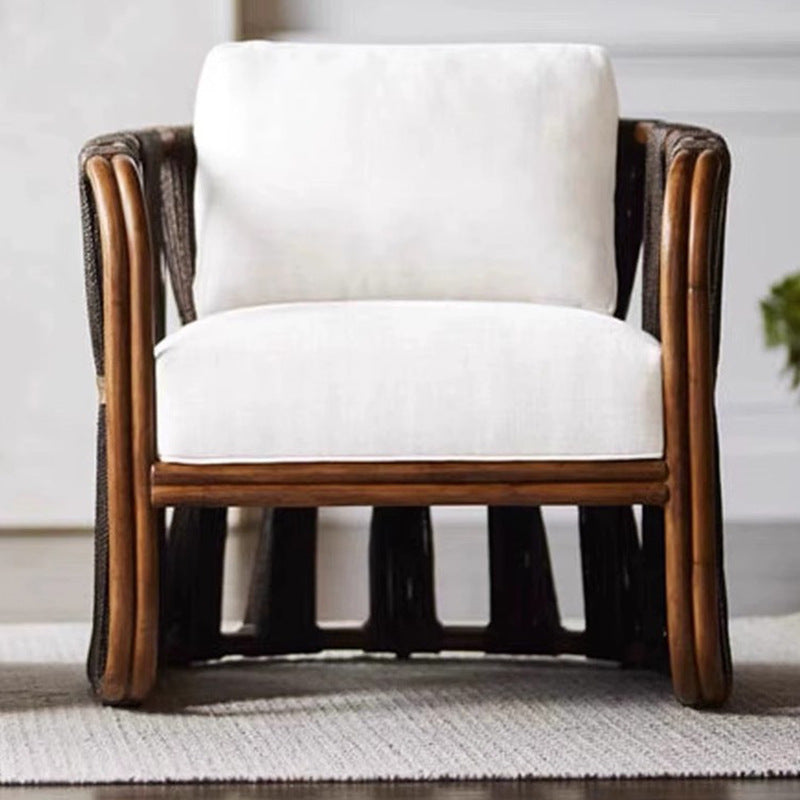 Scandinavian Wood Rattan Fabric Armchair — Black
