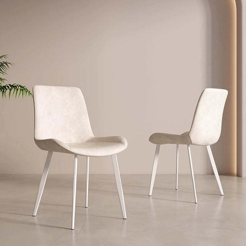 Scandinavian Leather Steel Curved Dining Chair — Gray