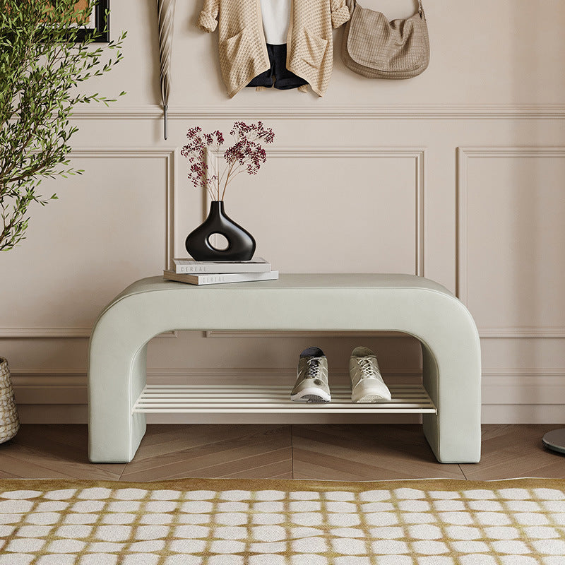 Minimalist Lambswool PU Leather Iron 1-Shelf Storage Bench