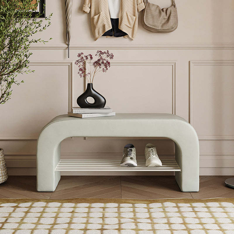 Minimalist Lambswool PU Leather Iron 1-Shelf Storage Bench