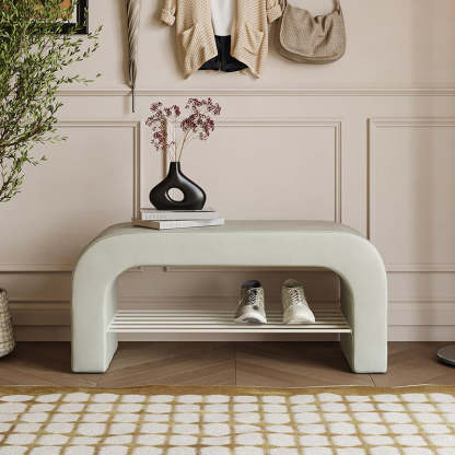 Minimalist Lambswool PU Leather Iron 1-Shelf Storage Bench