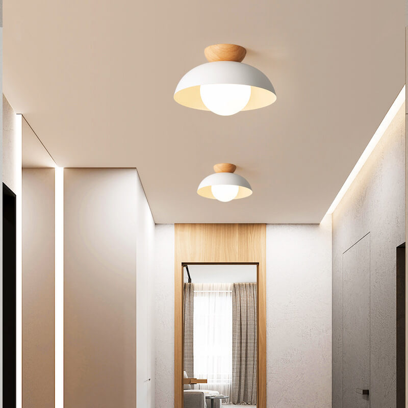 Nordic Round Dome Iron Glass Semi-Flush Ceiling Light