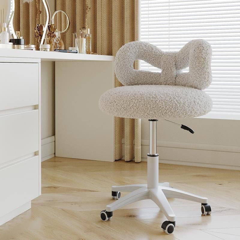 Modern Art Deco Lambswool Leather Round Vanity Stool