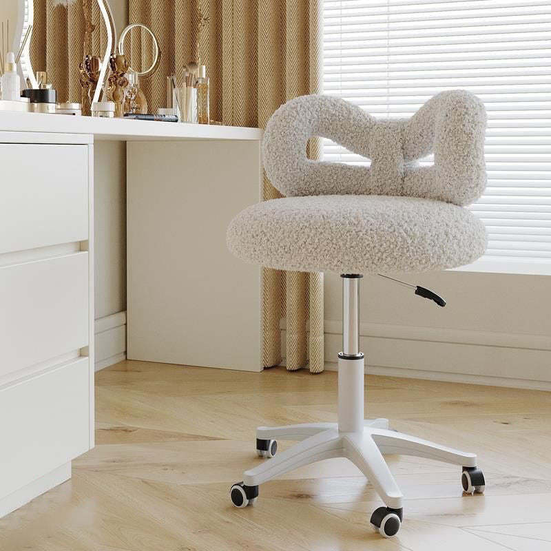 Modern Art Deco Lambswool Leather Round Vanity Stool