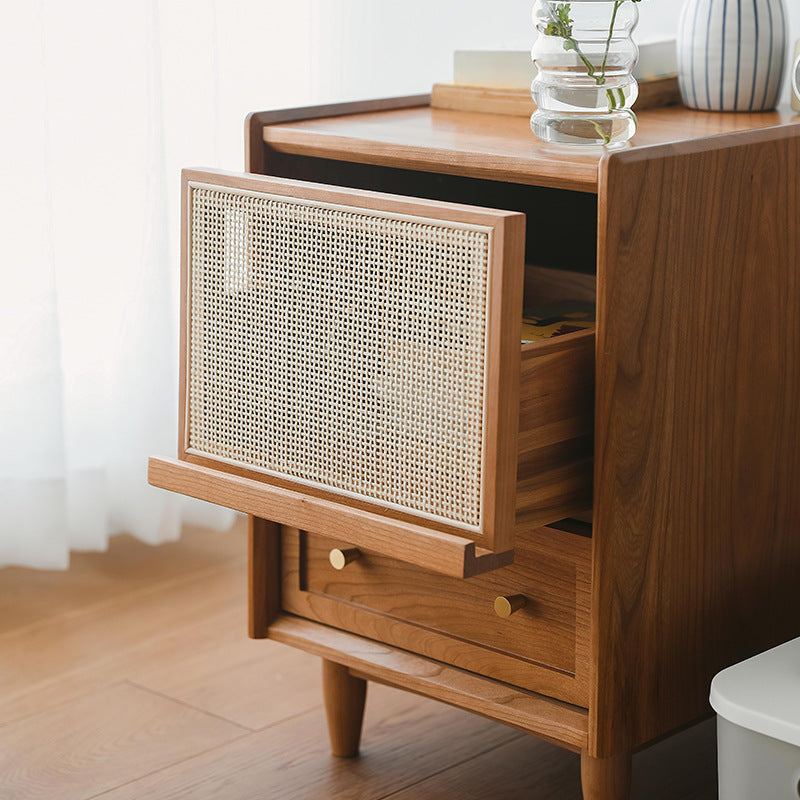 Retro Solid Wood 2-Drawer Nightstand