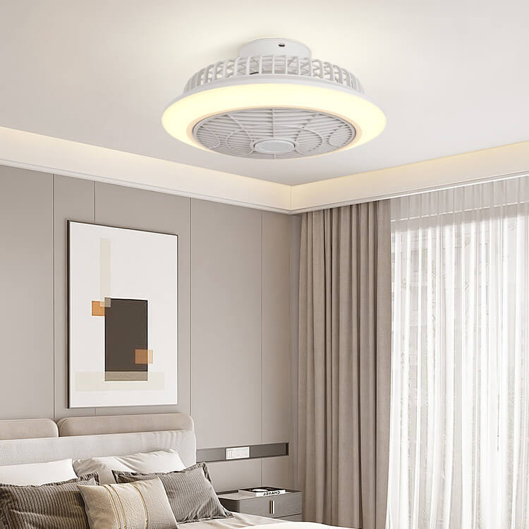 Minimalist Round Cage Iron Acrylic LED Flush Mount Fan Light