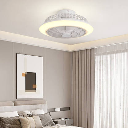 Minimalist Round Cage Iron Acrylic LED Flush Mount Fan Light