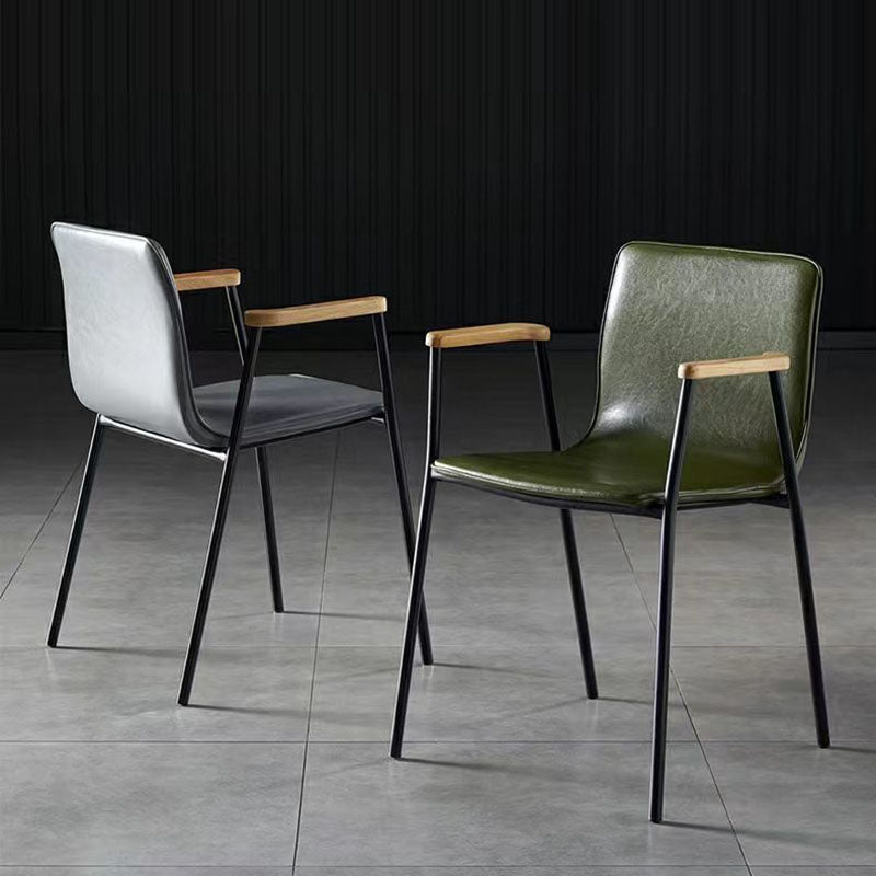 Industrial Upholstered Leather Wood Dining Chair — Brown