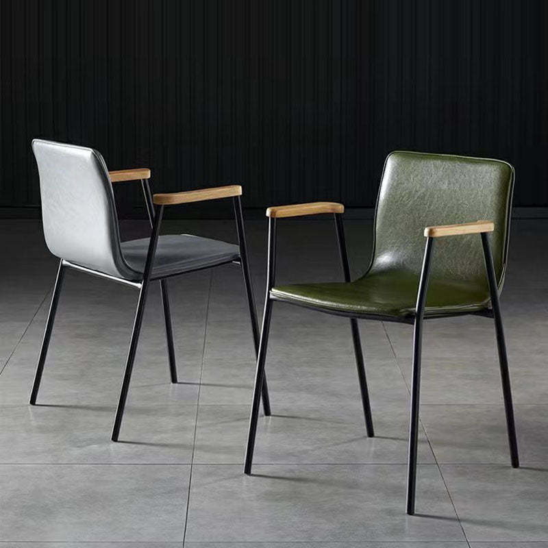 Industrial Upholstered Leather Wood Dining Chair — Brown