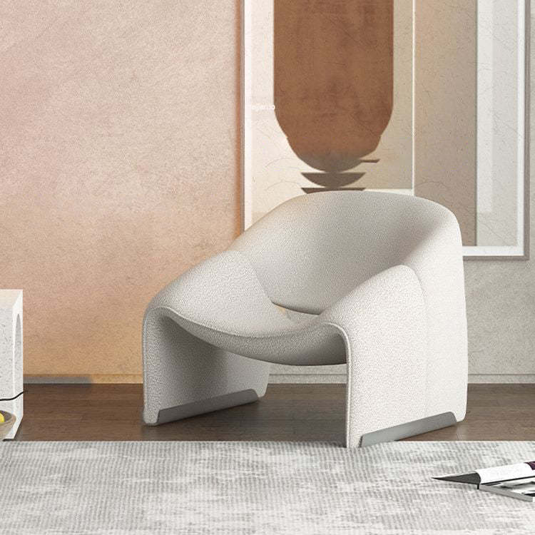 Scandinavian Curved Stainless Steel Lambswool Accent Chair