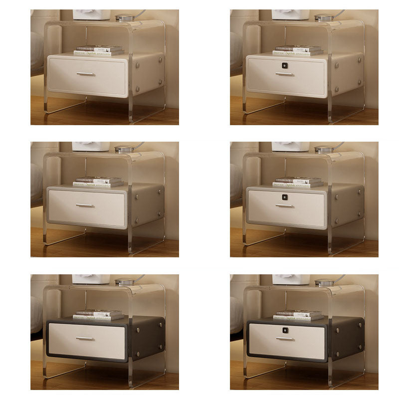 Minimalist Acrylic Wood Metal 1-Drawer Nightstand