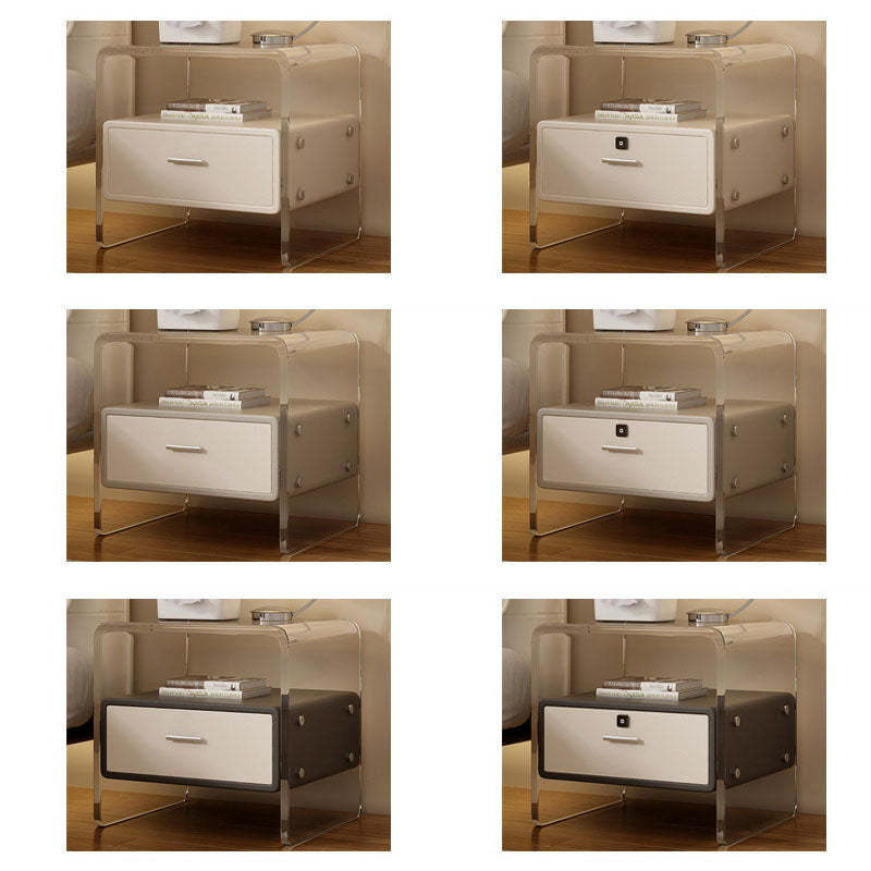 Minimalist Acrylic Wood Metal 1-Drawer Nightstand