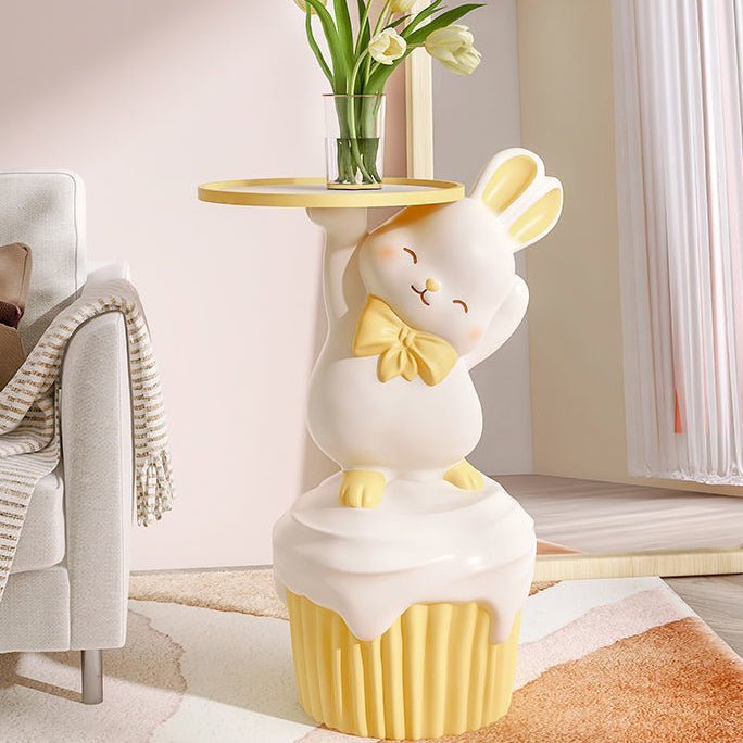 Contemporary Cartoon Rabbit Resin 1-Tray Side Table