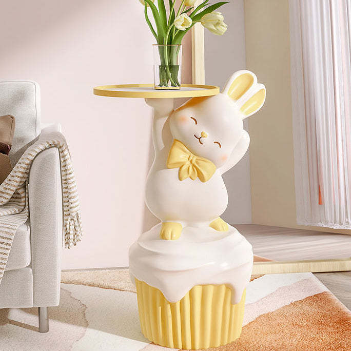 Contemporary Cartoon Rabbit Resin 1-Tray Side Table