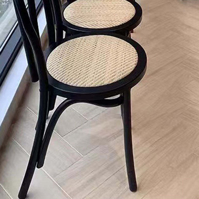 Vintage Curved Wood Wicker Dining Chair — Wooden Surface / Black Walnut Color