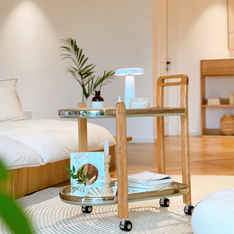 Minimalist Wood Glass Swivel Trolley End Table