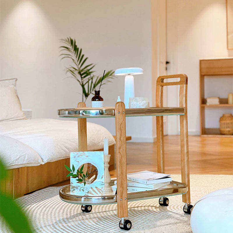 Minimalist Wood Glass Swivel Trolley End Table — A