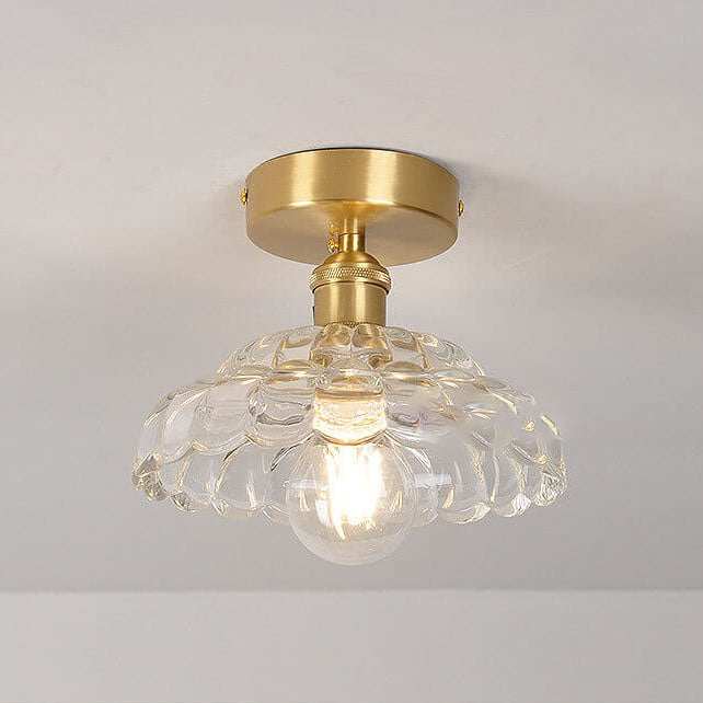 Vintage Brass Glass Dome Ceiling Light