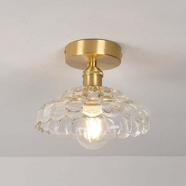 Vintage Brass Glass Dome Ceiling Light