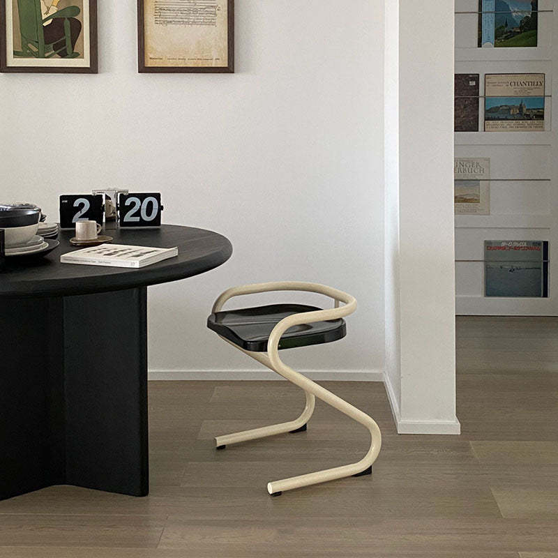 Mid-Century Curved Metal Dining Chair — Pink Bracket / White Chair Seat