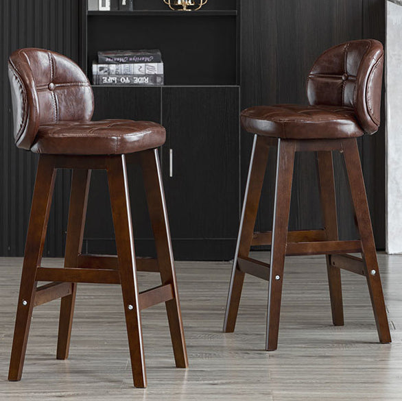 Minimalist Wood Leather Bar Stool — Wood Color / Blue