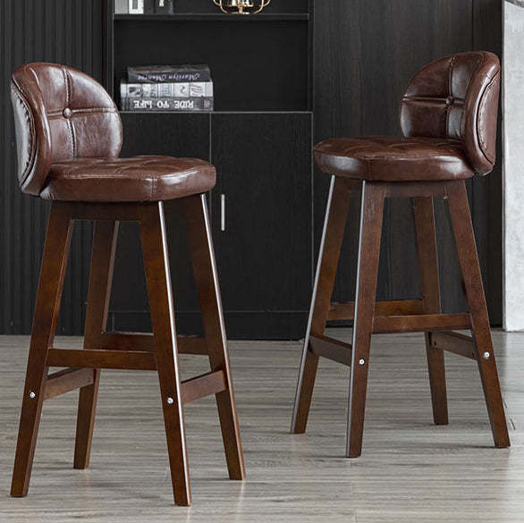 Minimalist Wood Leather Bar Stool — Wood Color / Blue