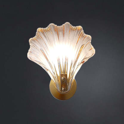 Art Deco Scalloped Shell Amber Glass Brass Wall Sconce