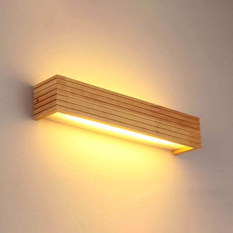 Chinese Striped Wood Cuboid LED Vanity Sconce — White Light (5000K) / 220V-240V For UK/AU