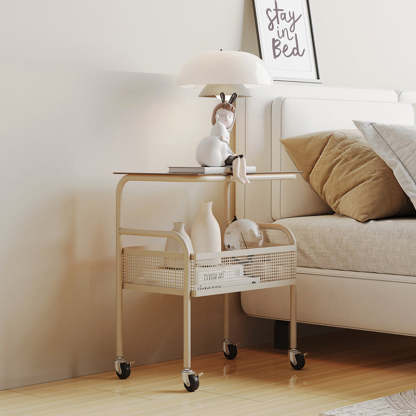 Scandinavian Iron Tempered Glass End Table — Green