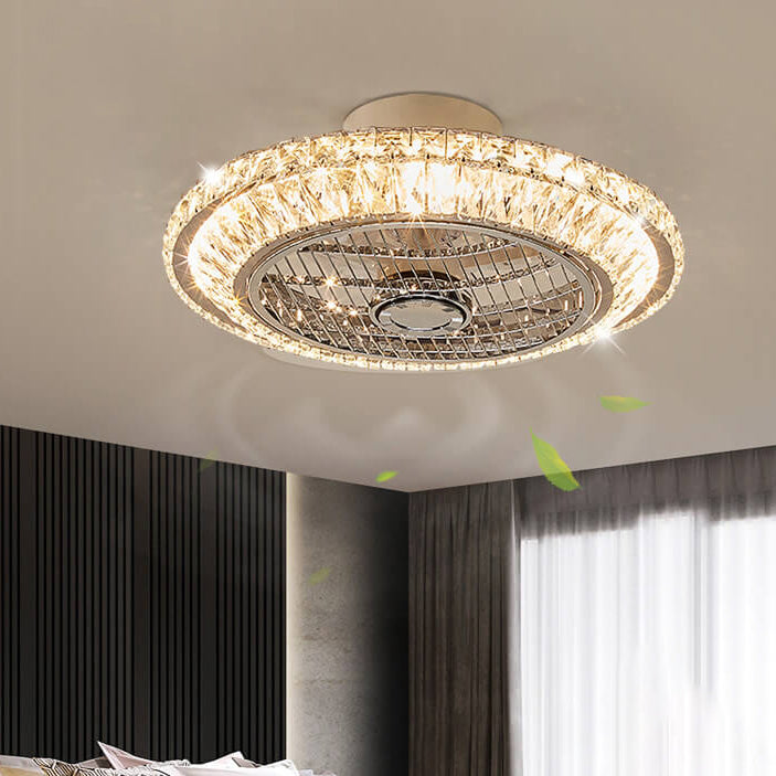Nordic Crystal Round Frame LED Flush Mount Ceiling Fan Light