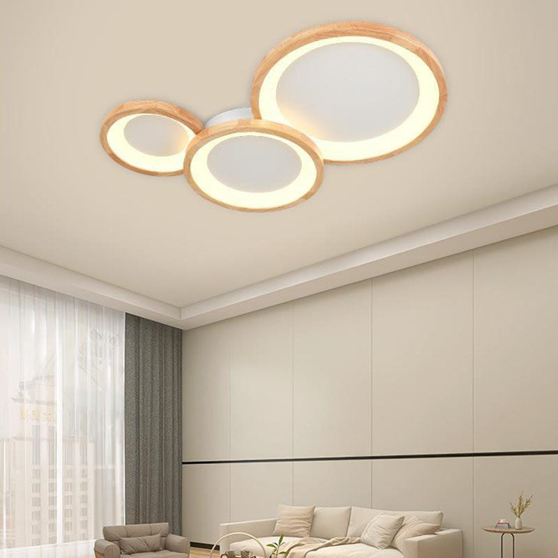Nordic Wood Frame Acrylic Round LED Flush Mount Light