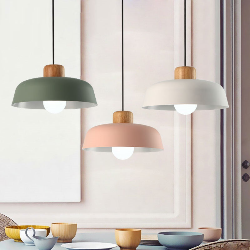 Minimalist Round Aluminum Wood Pendant Light