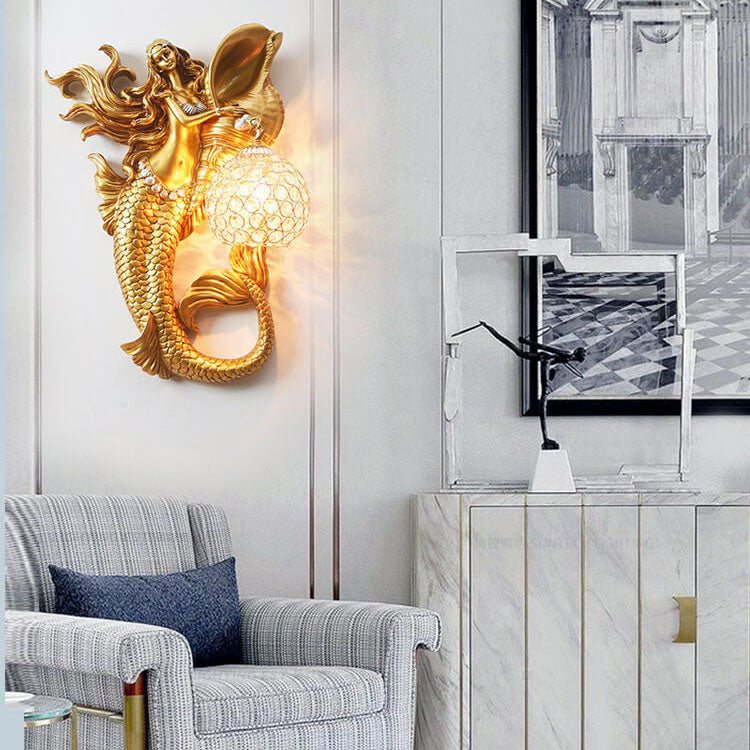 Gold creative mermaid wall sconces — 220V-240V (UK/AU