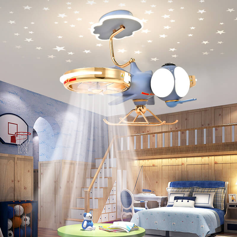 Cartoon airplane resin ceiling fans for bedroom — 220V-240V (UK/AU)