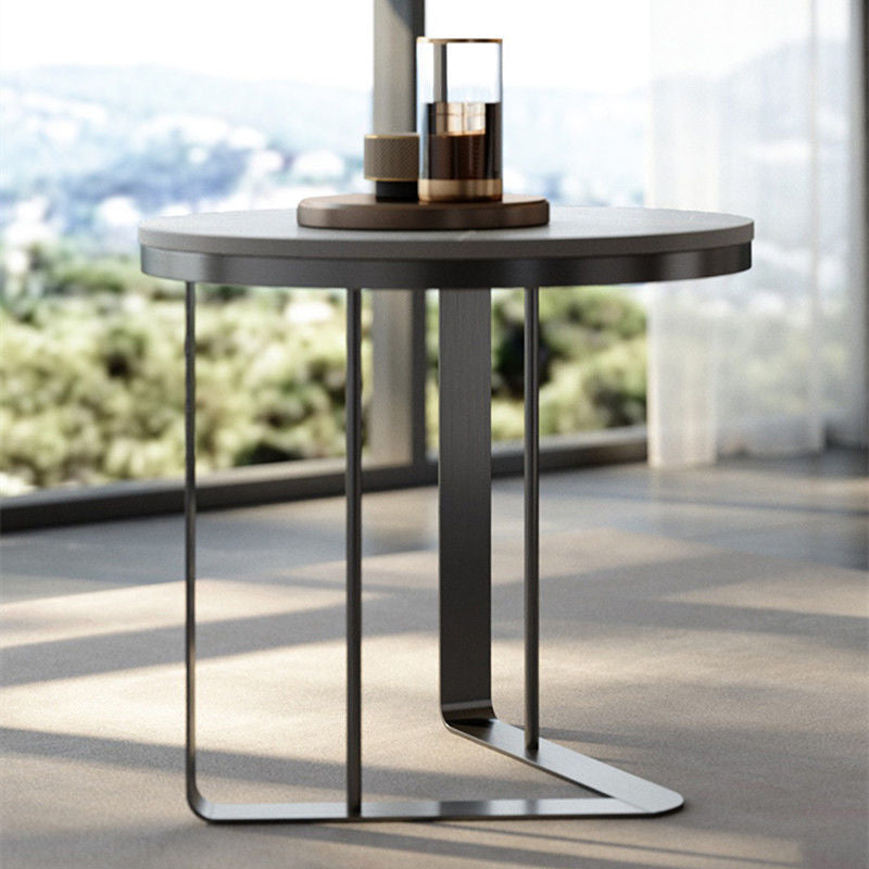 Modern Triangle Base Slate Metal End Table