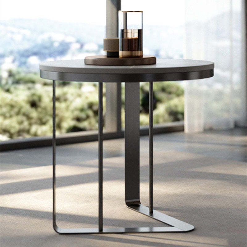 Modern Triangle Base Slate Metal End Table