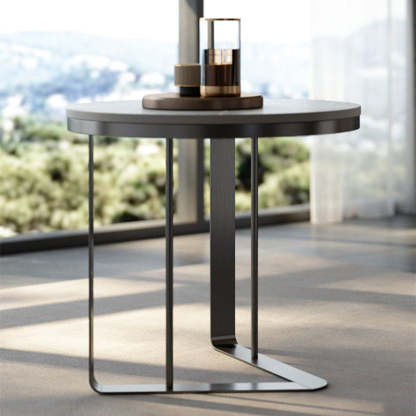 Modern Triangle Base Slate Metal End Table