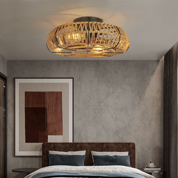 Traditional Rustic Drum Mount Ceiling Fan Light