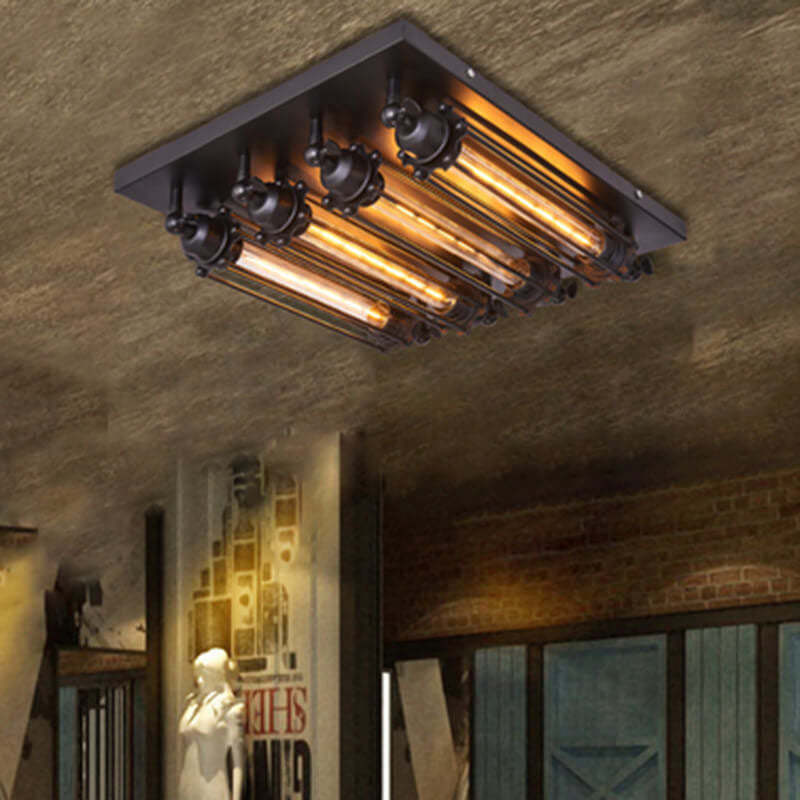 Nostalgic Industrial Iron Glass Strip 4-Light Flush Light