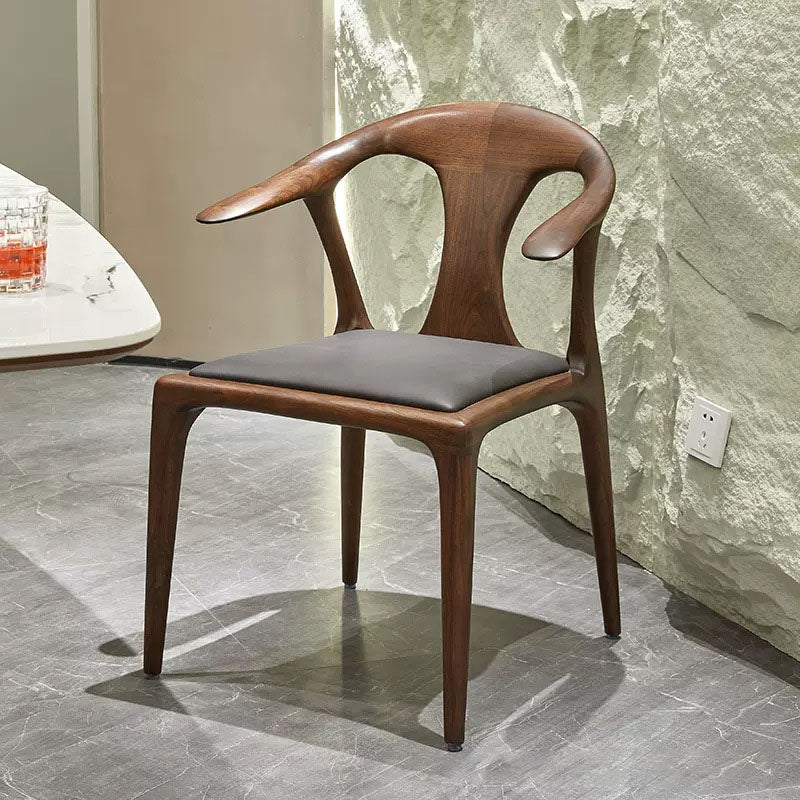 Traditional Chinese Walnut Curved Dining Chair — E