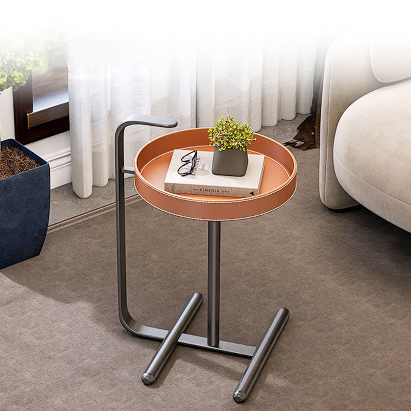 Minimalist Leather Steel Tray Side Table